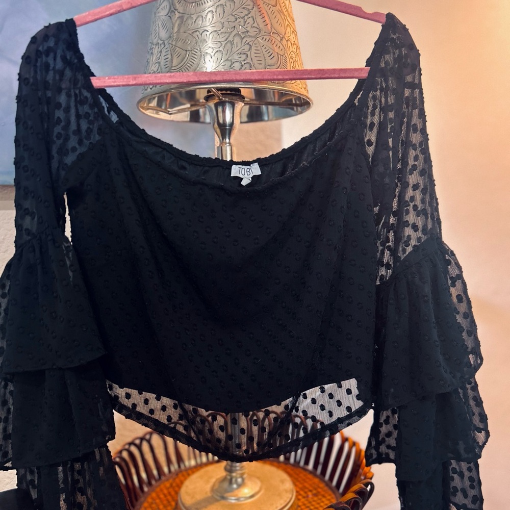 Black Textured Polka Dot blouse